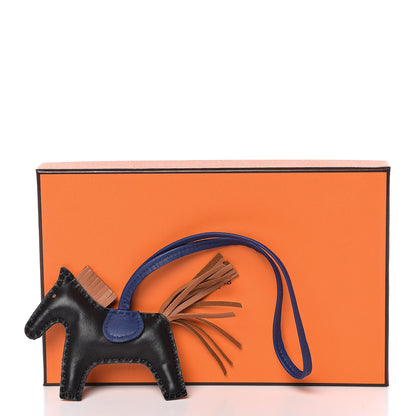 Hermes Milo Lambskin Grigri Rodeo Horse Bag Charm PM Black Bleu Saphir Gold 5 of 5