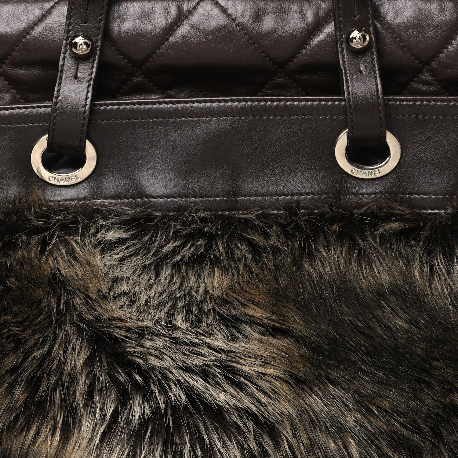 Chanel Calfskin Fantasy Fur Shopper Tote Brown 8 of 14