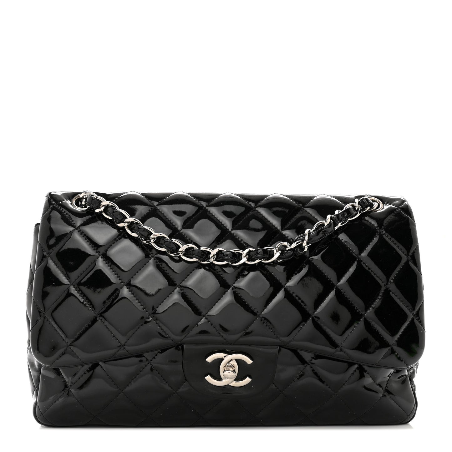 Patent Quilted Jumbo Double Flap Black