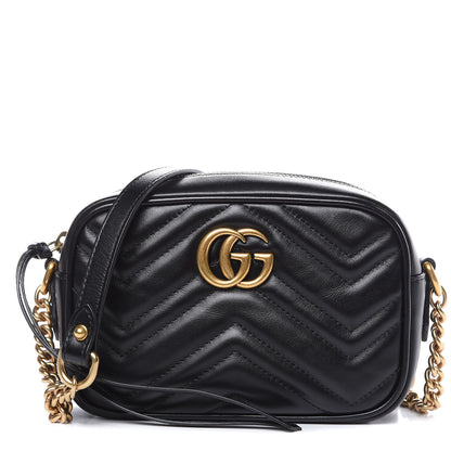 Gucci Calfskin Matelasse Mini GG Marmont Chain Shoulder Bag Black 1 of 10