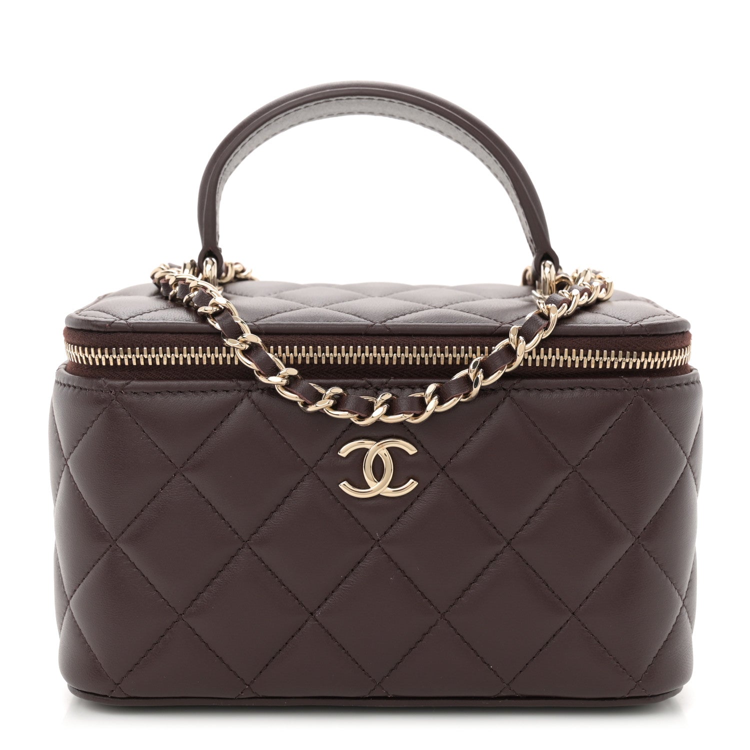 Chanel Lambskin Quilted Small Top Handle Vanity Case With Chain Dark Brown 1 of 9