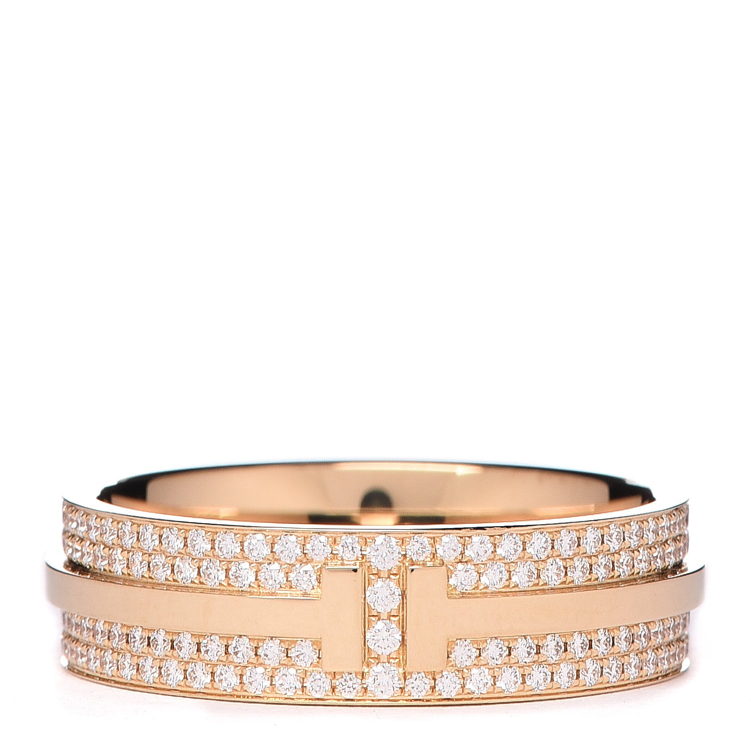 Tiffany 18K Yellow Gold Wide Diamond T Two Ring 57 8 1 of 5