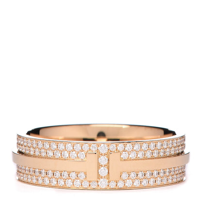 Tiffany 18K Yellow Gold Wide Diamond T Two Ring 57 8 1 of 5