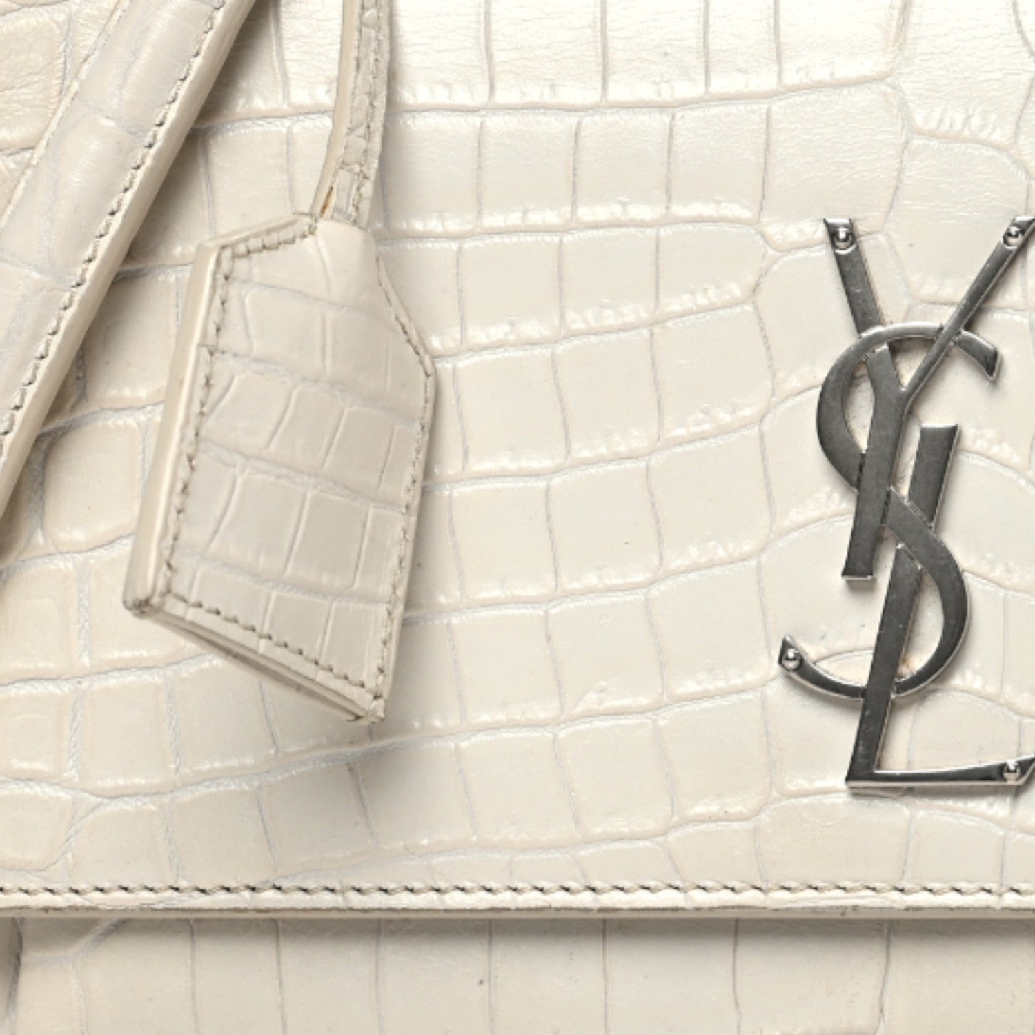 Saint Laurent Calfskin Crocodile Embossed Medium Monogram Sunset Blanc Vintage 10 of 10