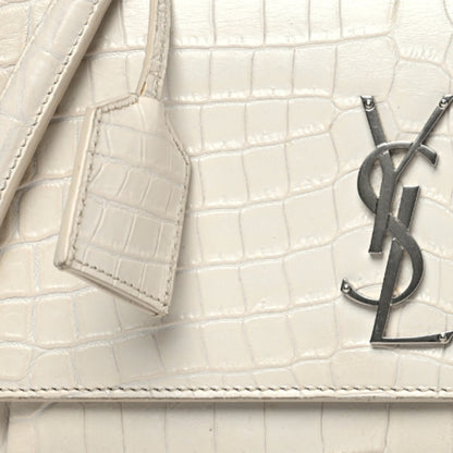 Saint Laurent Calfskin Crocodile Embossed Medium Monogram Sunset Blanc Vintage 10 of 10