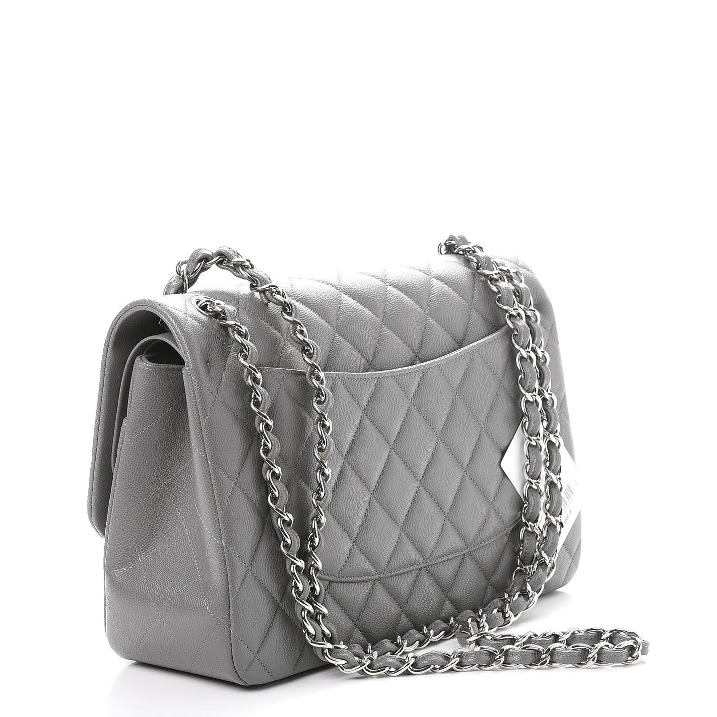 Caviar Quilted Jumbo Double Flap Grey