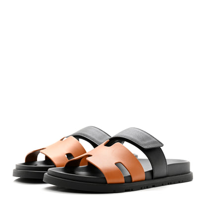 Hermes Heritage Calfskin Epsom Mens Chypre Sandals 39 Naturel H Black 3 of 8