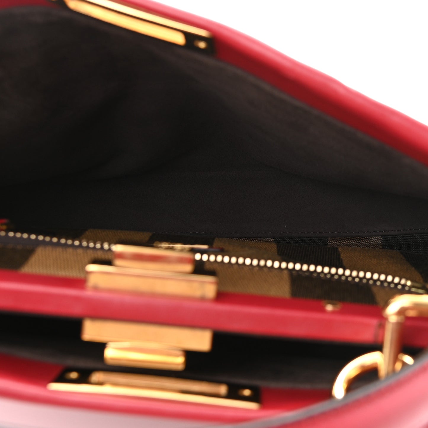 Vitello Morgan Fabric Jacquard Pequin Medium Peekaboo Iconic Satchel Mattone Tobacco Black