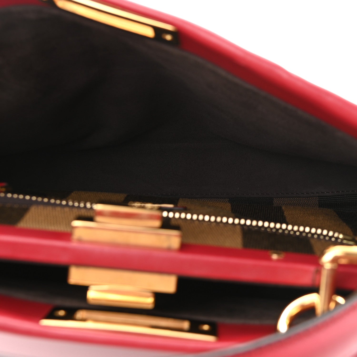 Fendi Vitello Morgan Fabric Jacquard Pequin Medium Peekaboo Iconic Satchel Mattone Tobacco Black 6 of 10