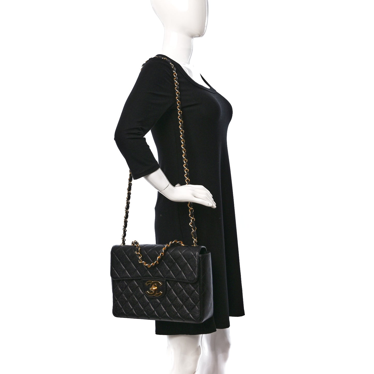 Caviar Quilted XL Jumbo Single Flap Black