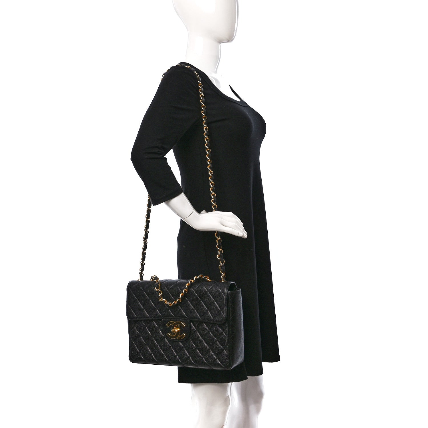Chanel Caviar Quilted XL Jumbo Single Flap Black 2 of 10