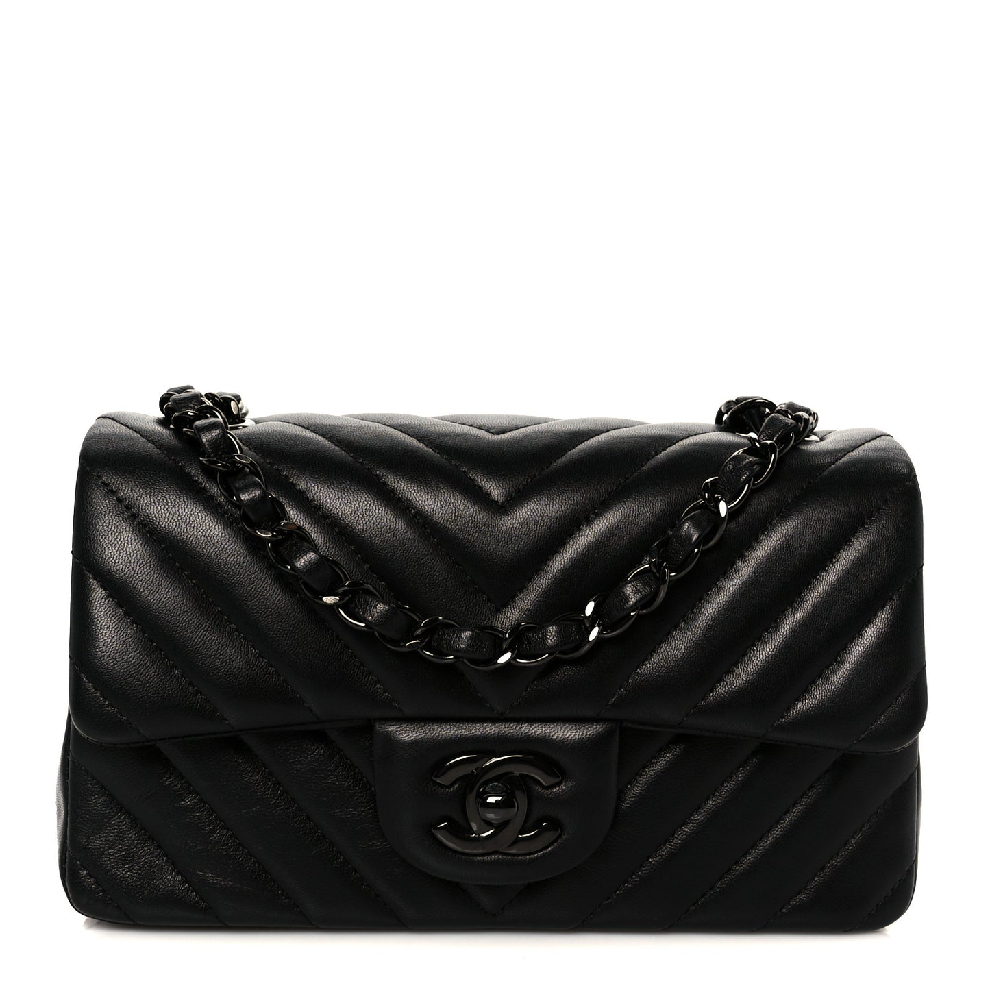 Lambskin Chevron Quilted Mini Rectangular Flap So Black