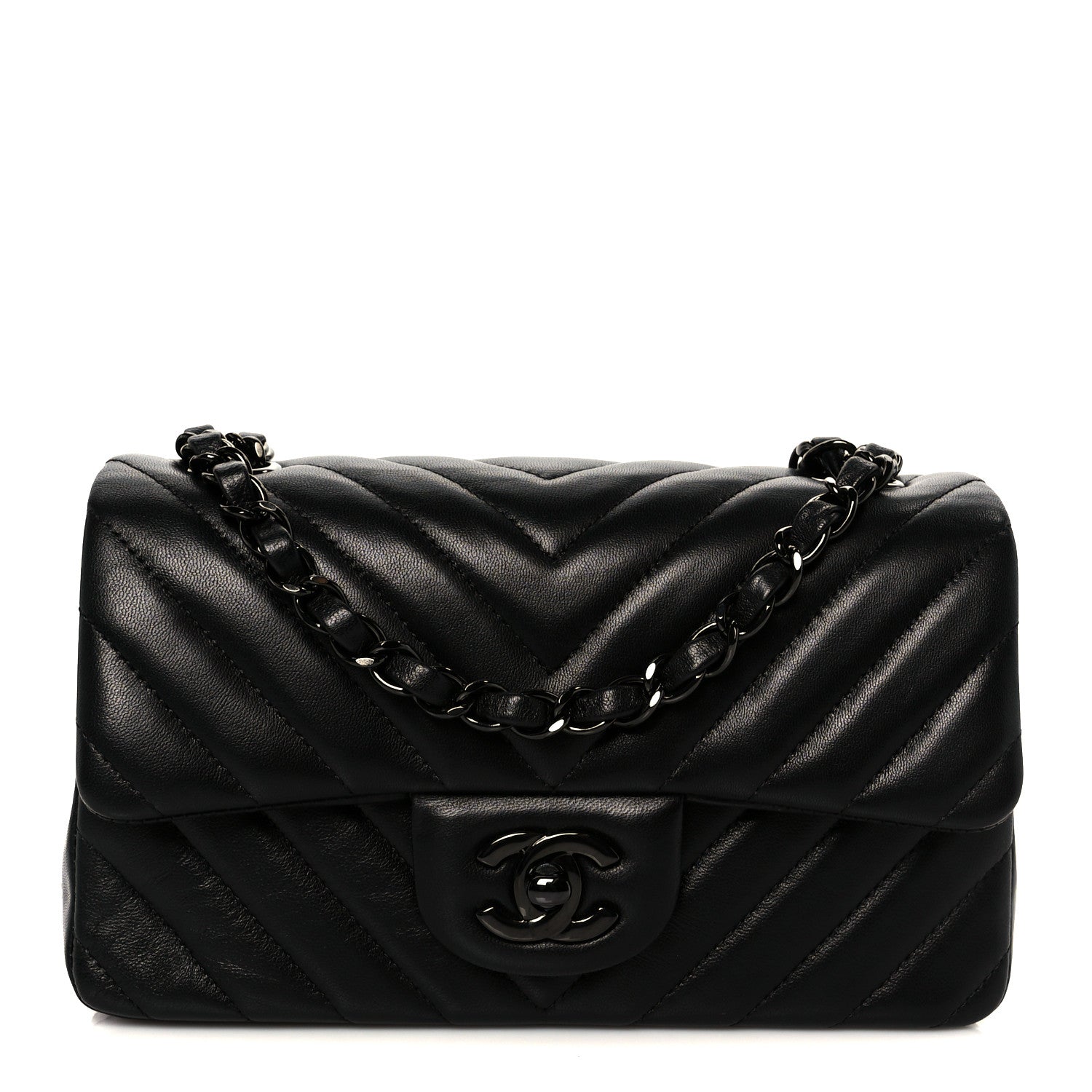 Chanel Lambskin Chevron Quilted Mini Rectangular Flap So Black 1 of 12