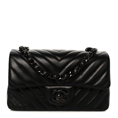 Chanel Lambskin Chevron Quilted Mini Rectangular Flap So Black 1 of 12