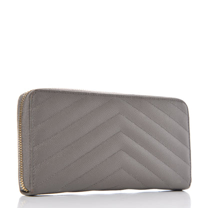 Saint Laurent Grain De Poudre Matelasse Chevron Monogram Zip Around Wallet Dark Anthracite 3 of 11