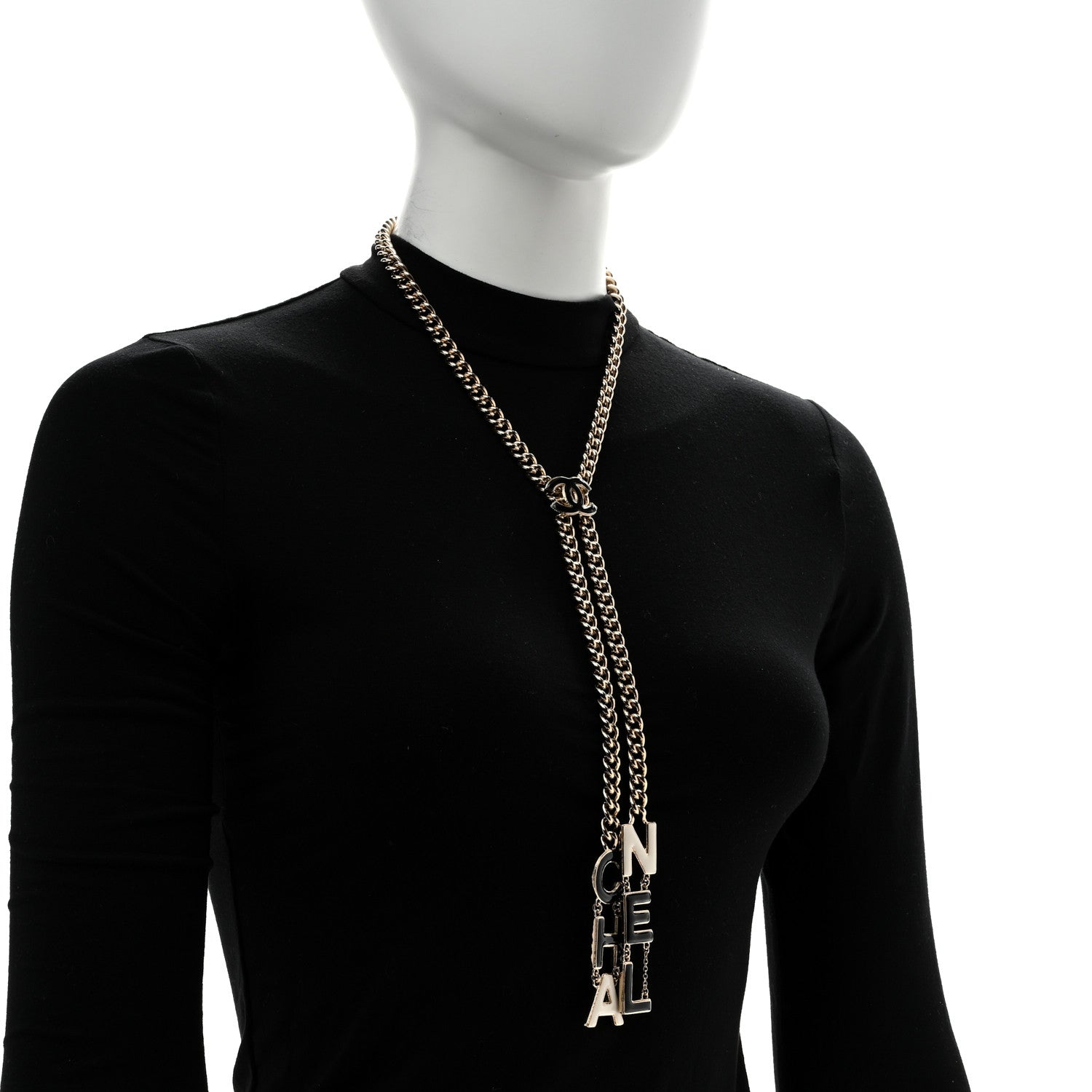 Chanel Enamel CC Lariat Necklace Black Gold Black 2 of 6