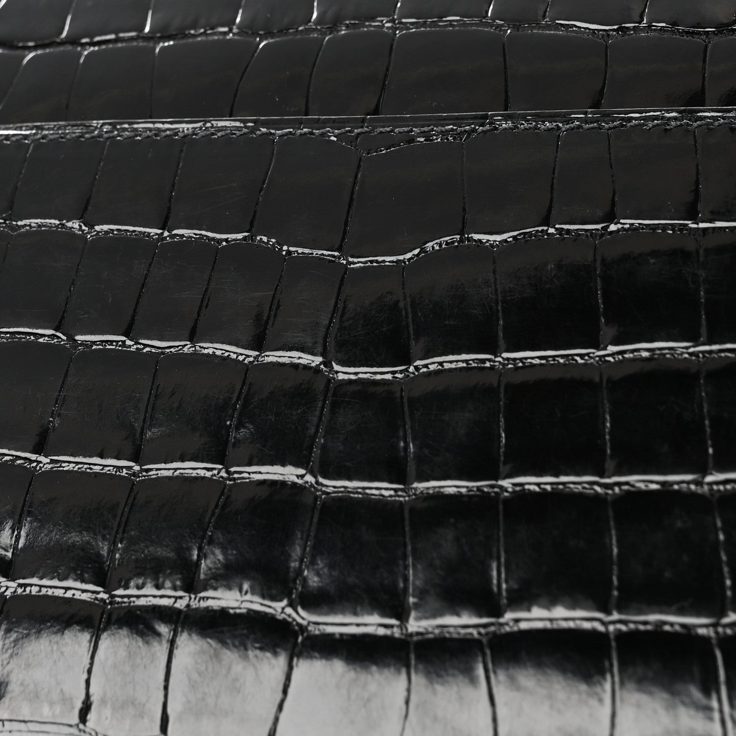Hermes Shiny Alligator Monochrome Constance Long Wallet Black