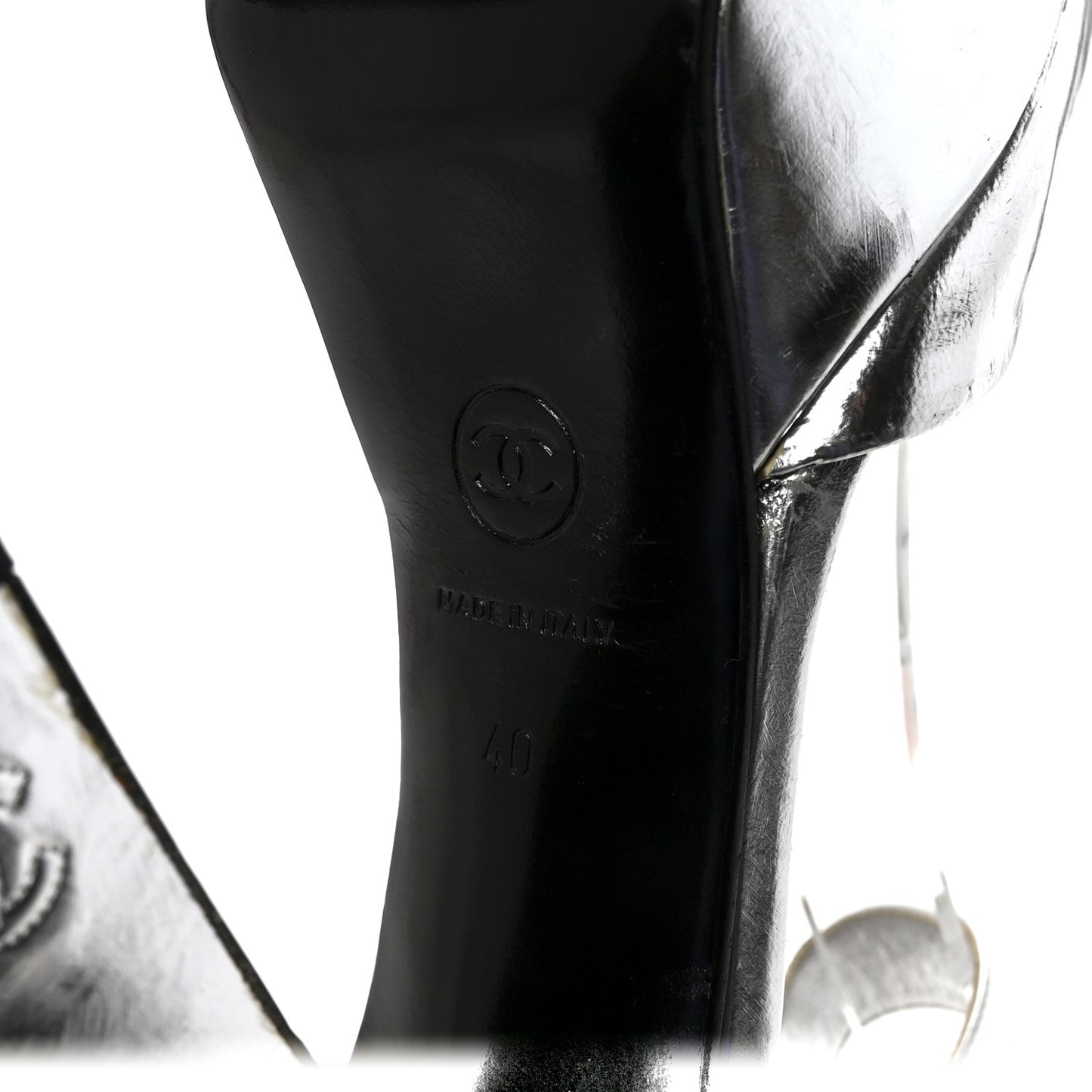 Metallic Laminated Calfskin CC Platform Sandals 40 Silver