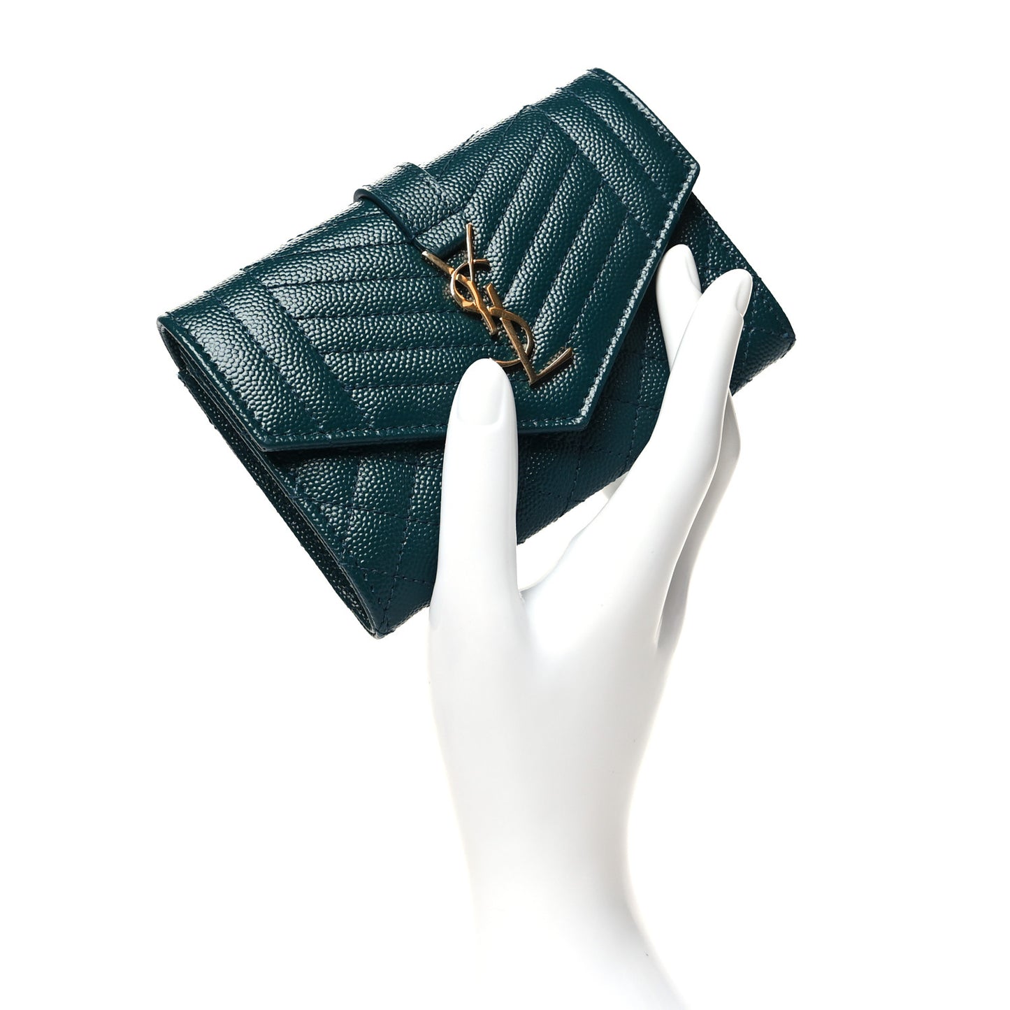 Grain De Poudre Textured Mixed Matelasse Triquilt Small Monogram Envelope Wallet Sea Turquoise
