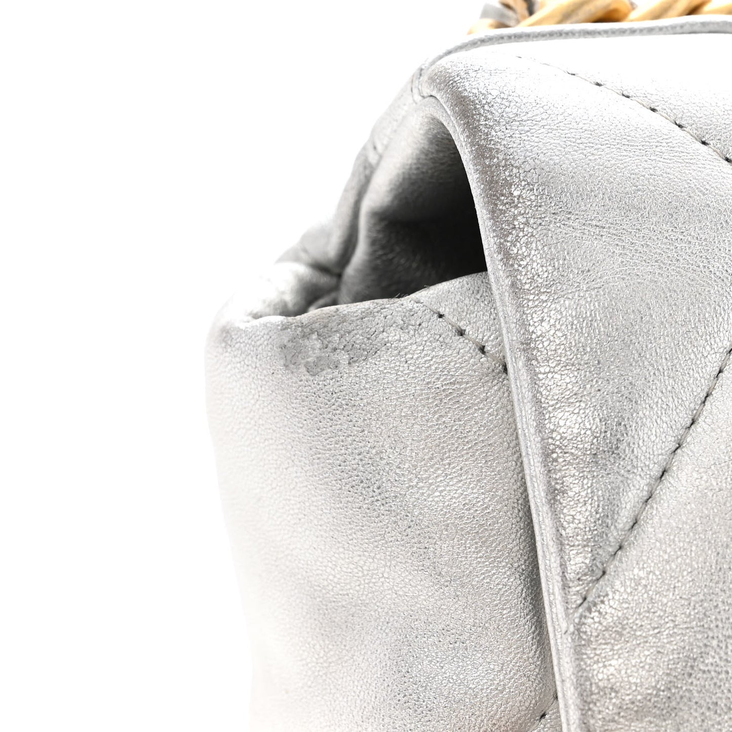 Metallic Lambskin Quilted Large Chanel 19 Flap Silver
