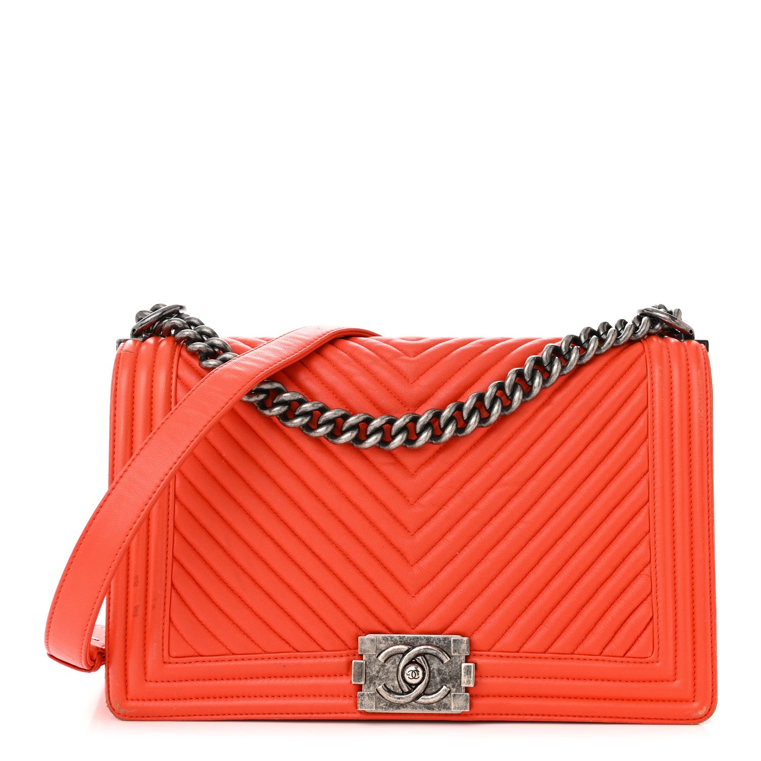 Chanel Calfskin Chevron Quilted New Medium Boy Flap Orange 1 of 16