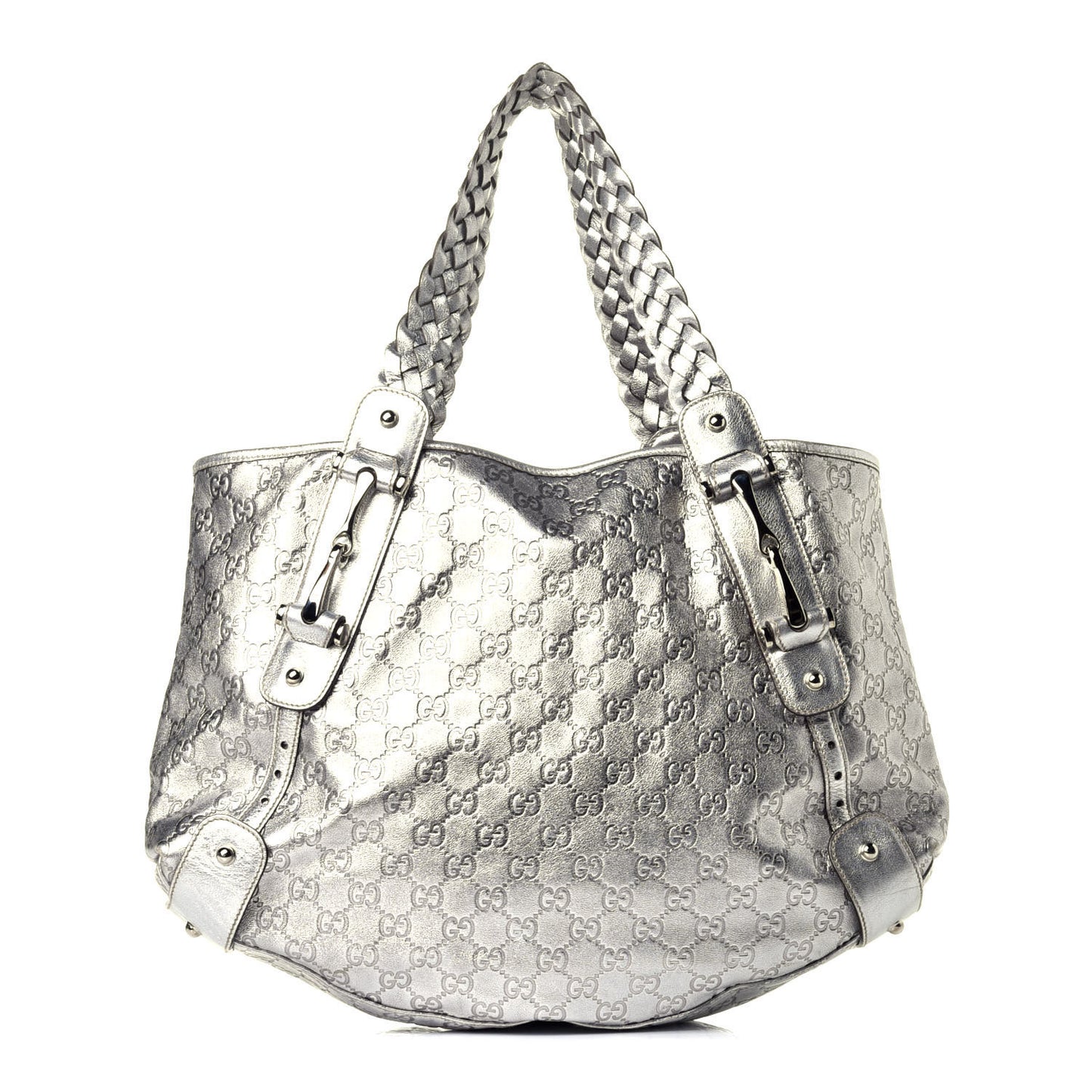 Metallic Guccissima Medium Pelham Shoulder Bag Silver