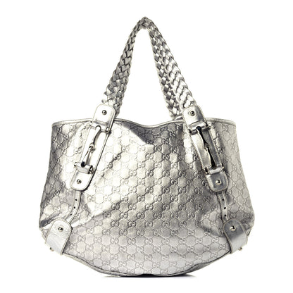 Gucci Metallic Guccissima Medium Pelham Shoulder Bag Silver 1 of 9