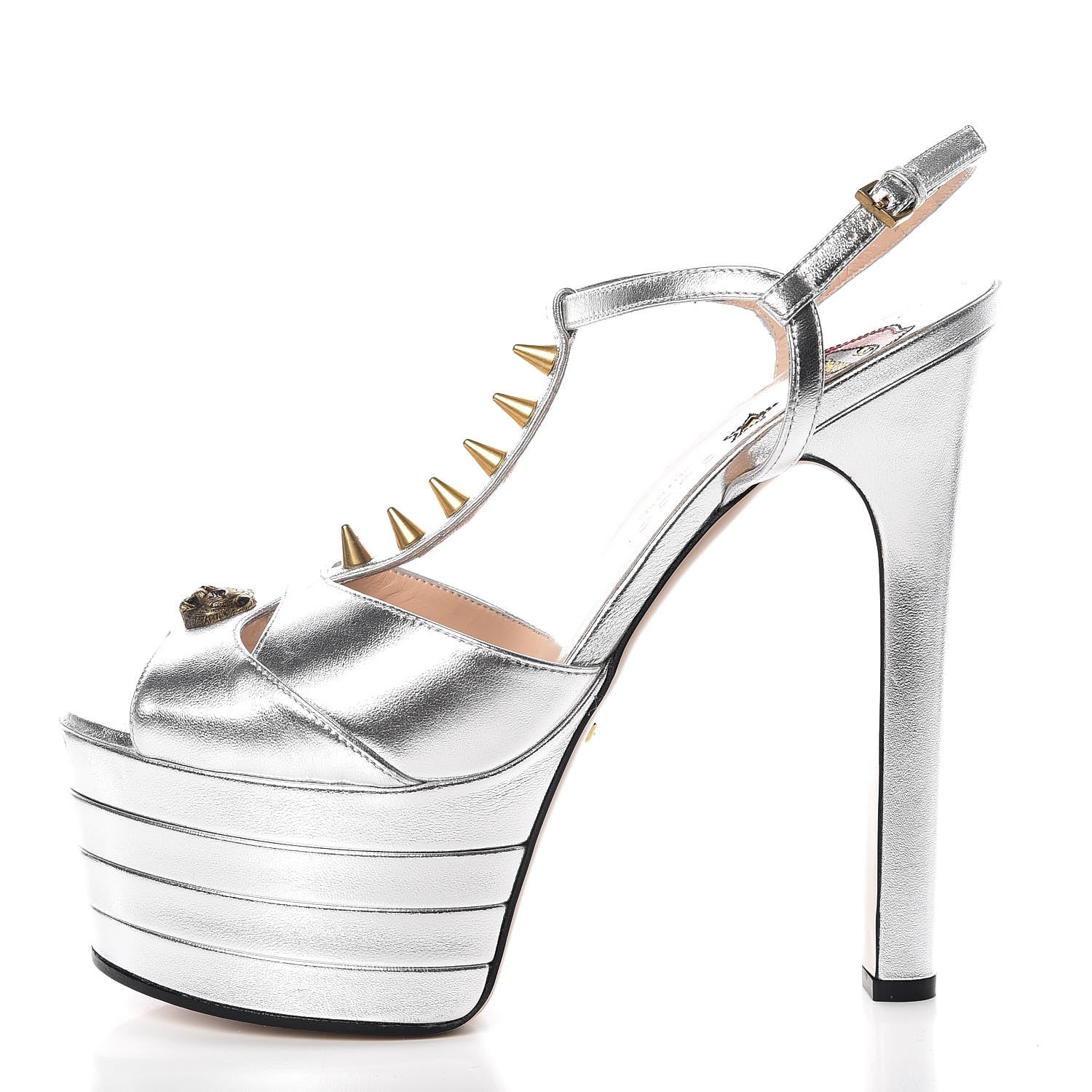 Gucci Nappa Silk Angel T-Strap Platform High Heel Sandals 40 Argento 1 of 10
