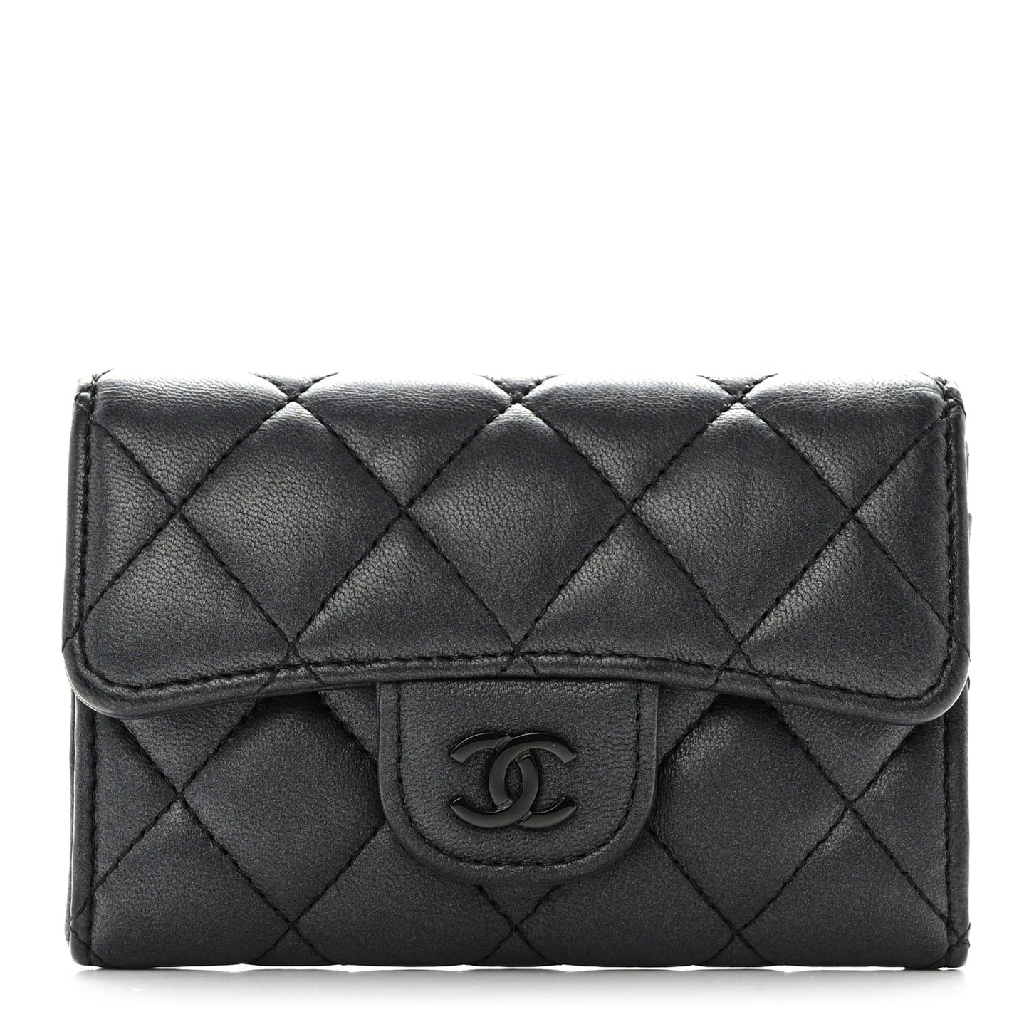 Lambskin Quilted Flap Card Holder Wallet So Black