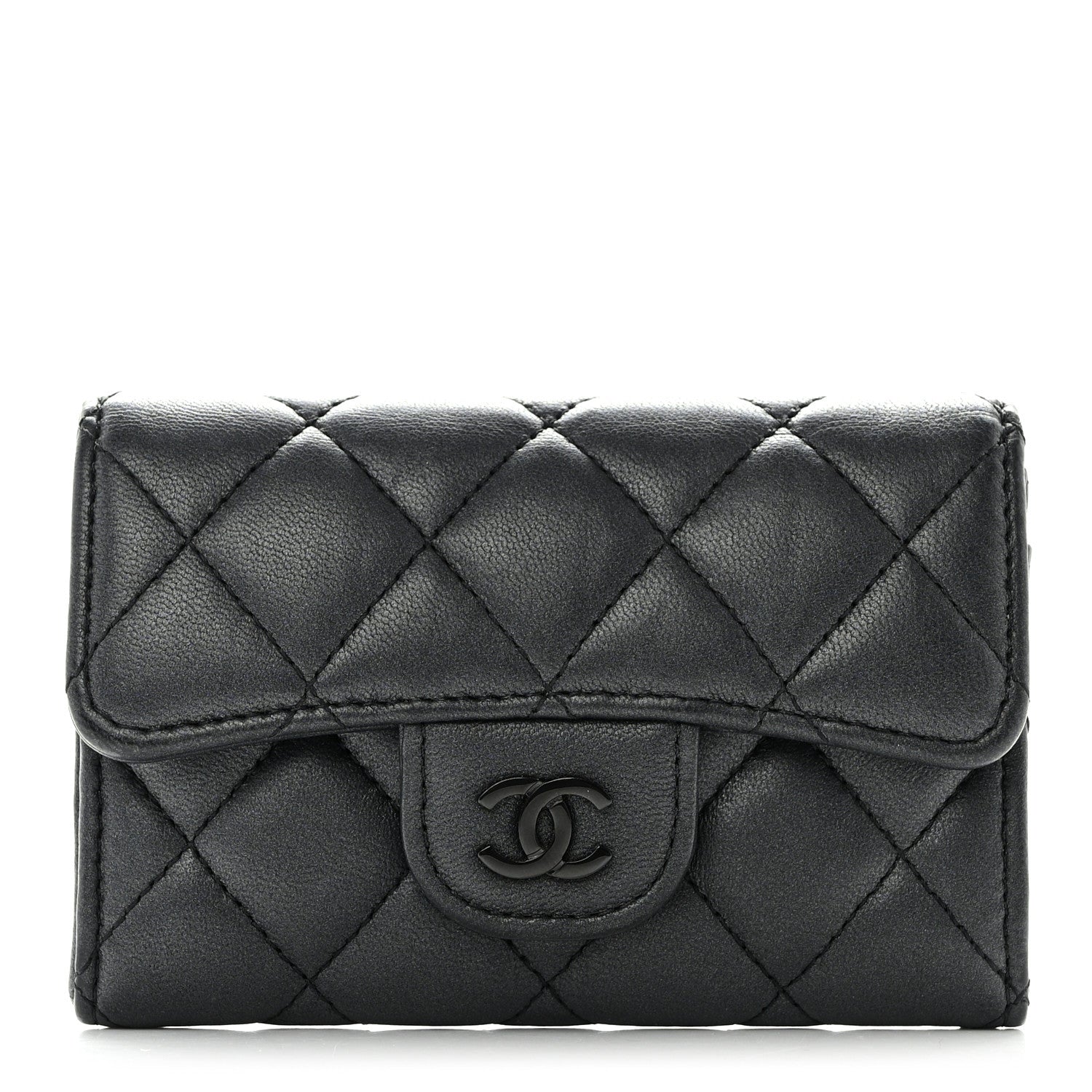 Chanel Lambskin Quilted Flap Card Holder Wallet So Black 1 of 9
