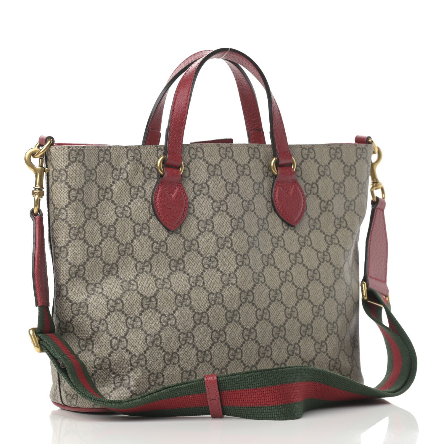 Gucci Soft GG Supreme Monogram Web Bosco Patch Small Crossbody Tote Beige Malva Hibiscus Red 3 of 15