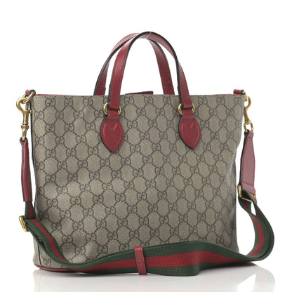 Gucci Soft GG Supreme Monogram Web Bosco Patch Small Crossbody Tote Beige Malva Hibiscus Red 3 of 15