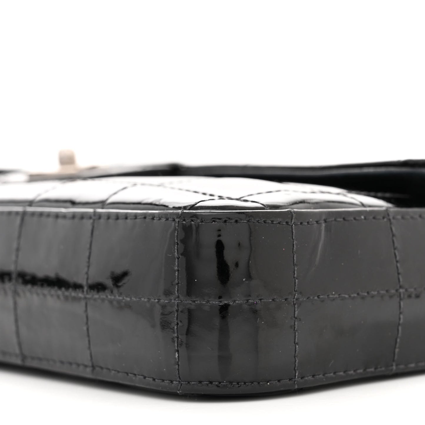 Patent Quilted East West Chocolate Bar Flap Black