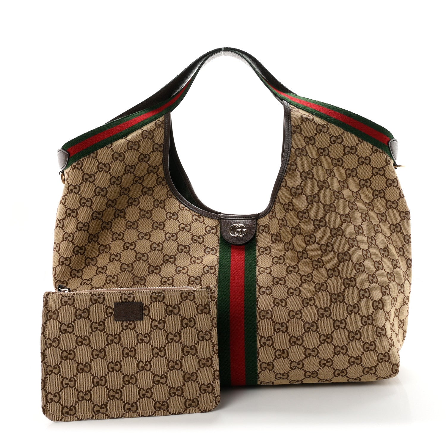 Gucci GG Monogram Web Large Giglio Tote Beige Brown 2 of 10