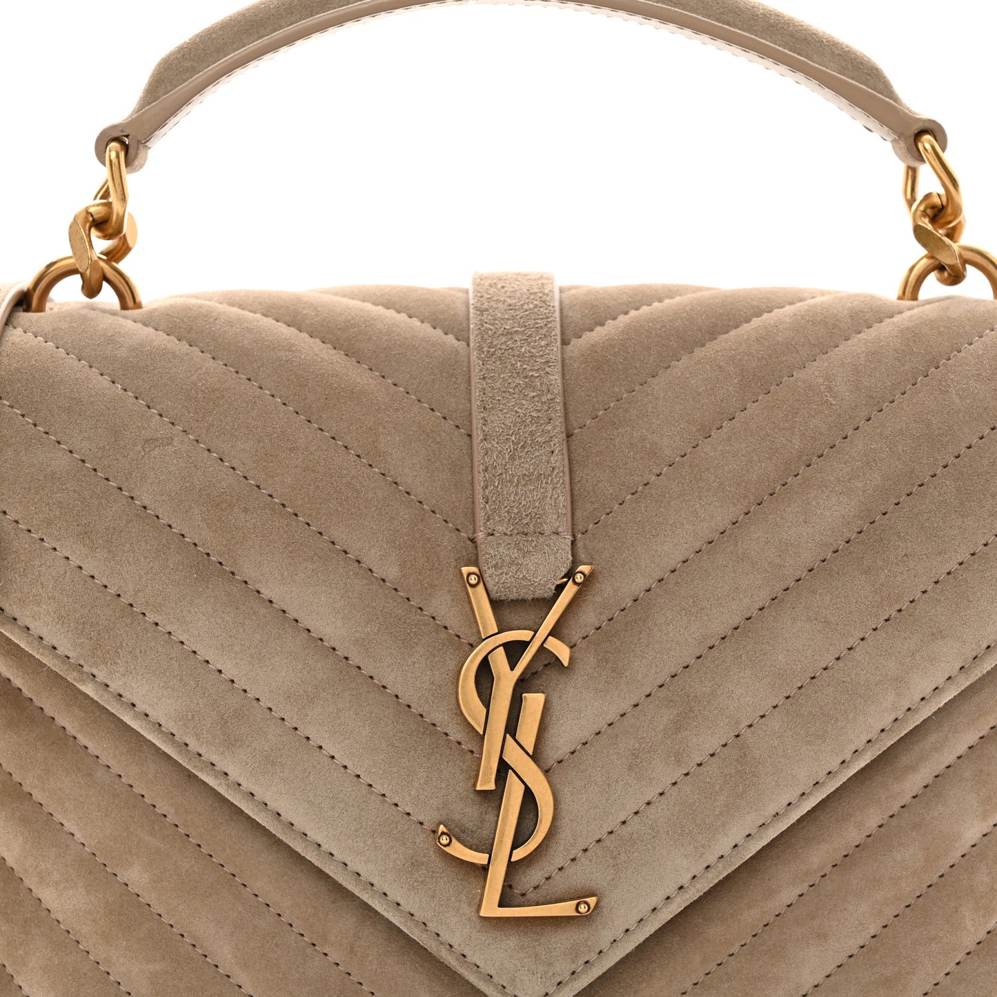 Suede Matelasse Chevron Monogram Medium College Bag Matte Gold