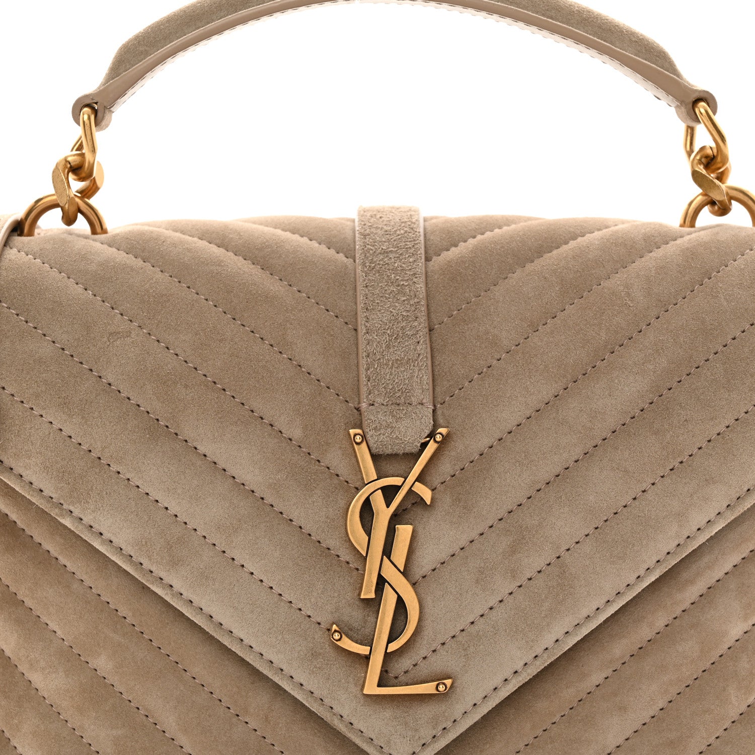 Saint Laurent Suede Matelasse Chevron Monogram Medium College Bag Matte Gold 8 of 10