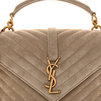 Saint Laurent Suede Matelasse Chevron Monogram Medium College Bag Matte Gold 8 of 10