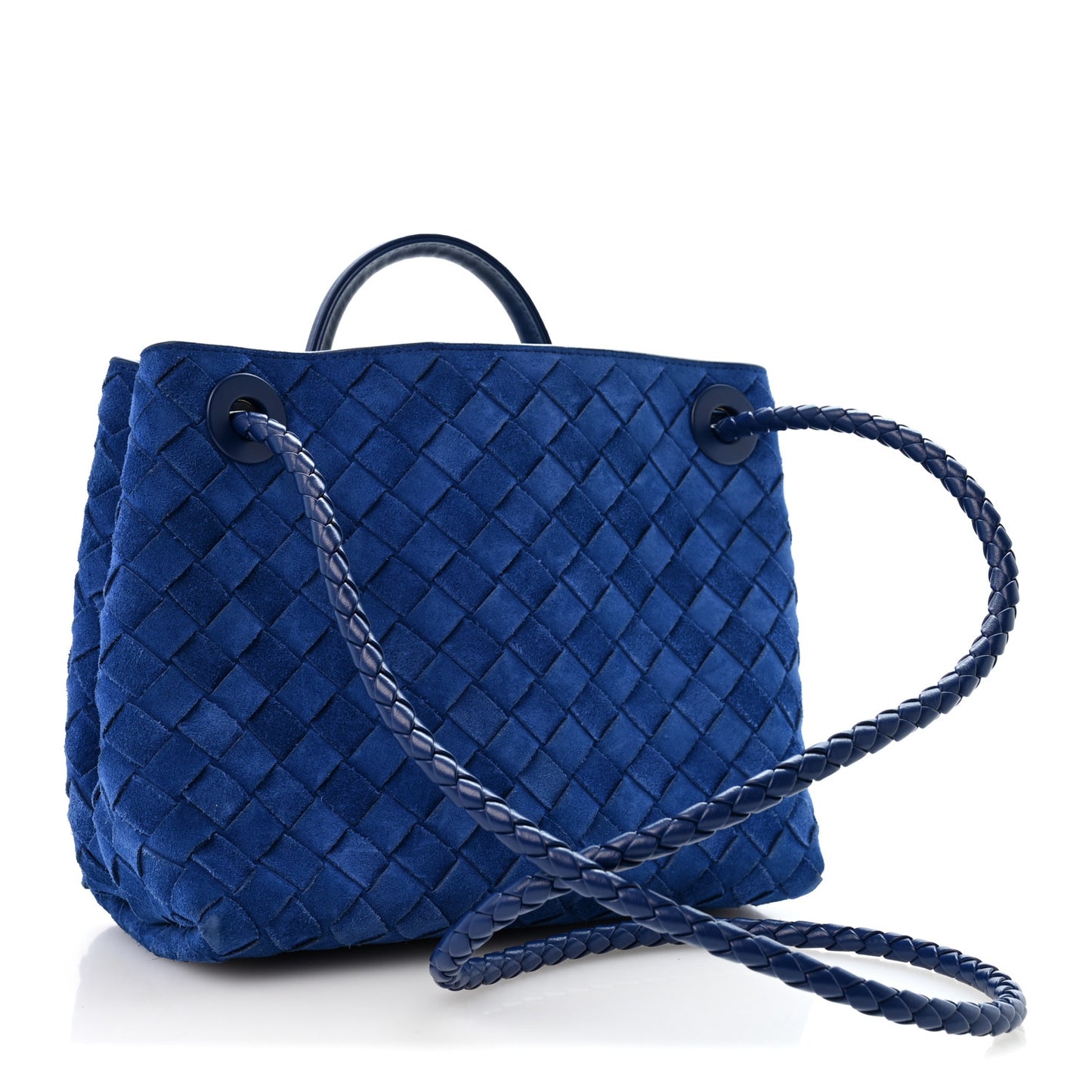 Suede Intrecciato Small Andiamo Shoulder Bag Royal Blue