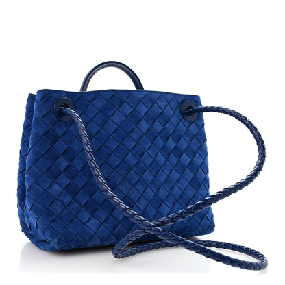 Bottega Veneta Suede Intrecciato Small Andiamo Shoulder Bag Royal Blue 3 of 11