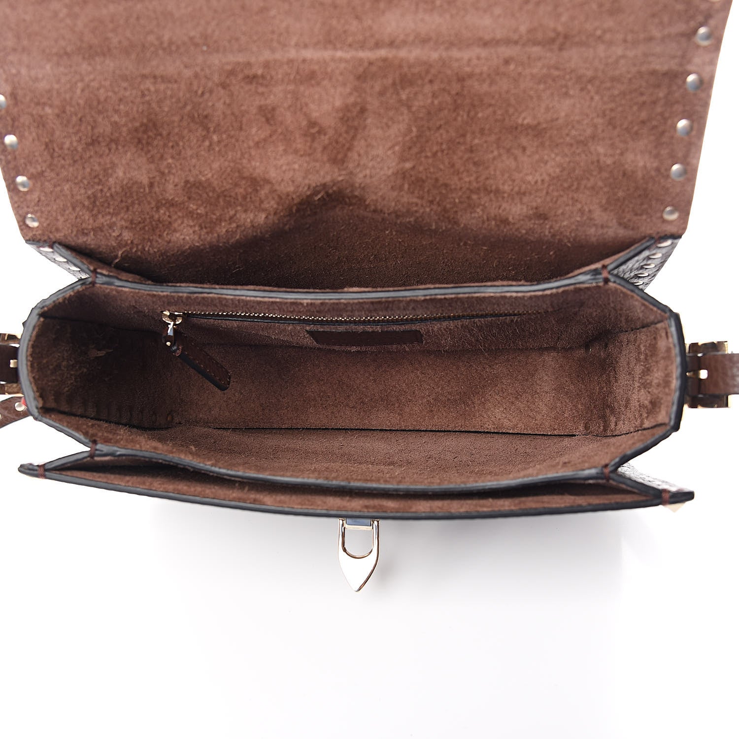 Valentino Garavani Pebbled Calfskin Medium Rockstud Flap Saddle Bag Cacao 5 of 10