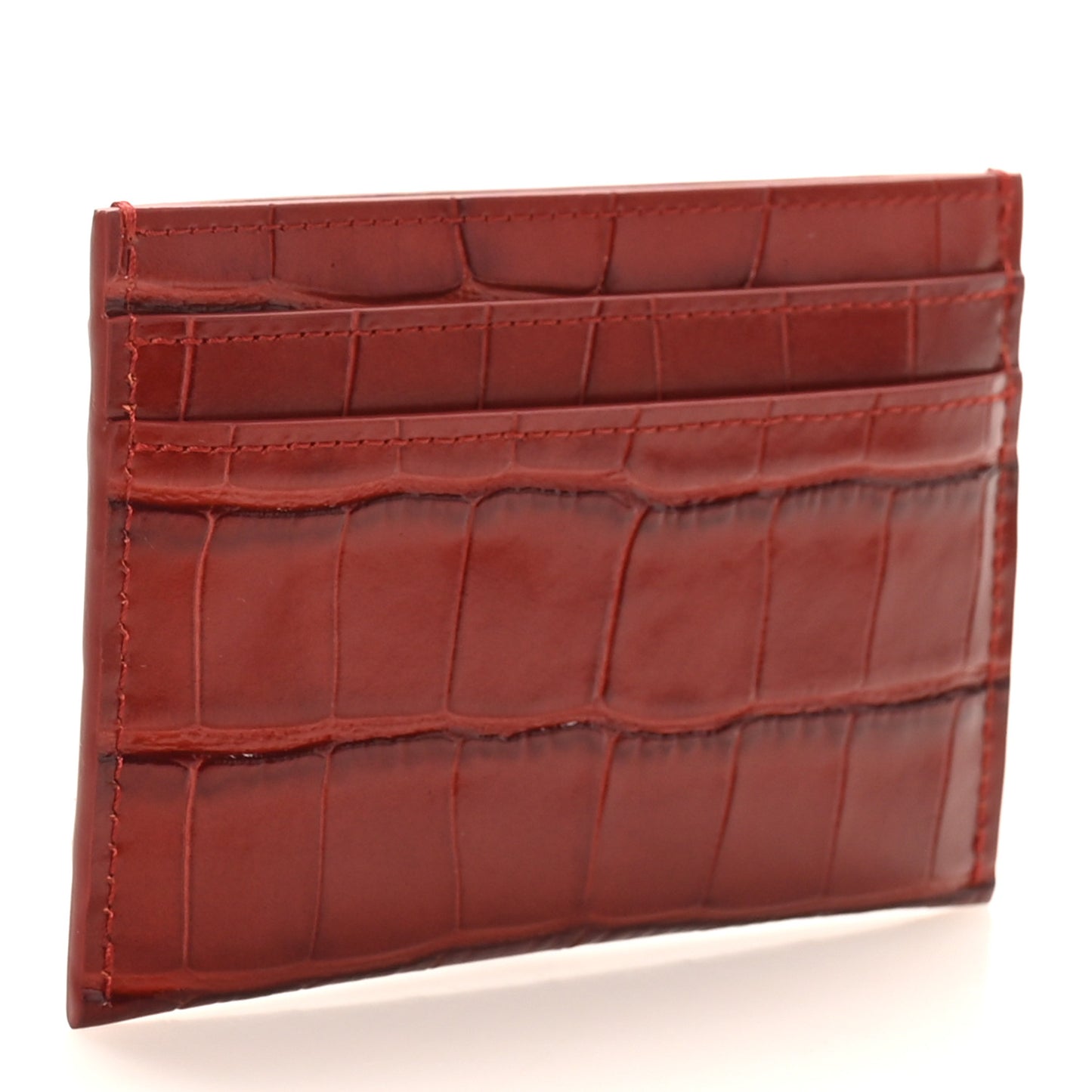 Calfskin Crocodile Embossed Crococo Card Holder Burgundy
