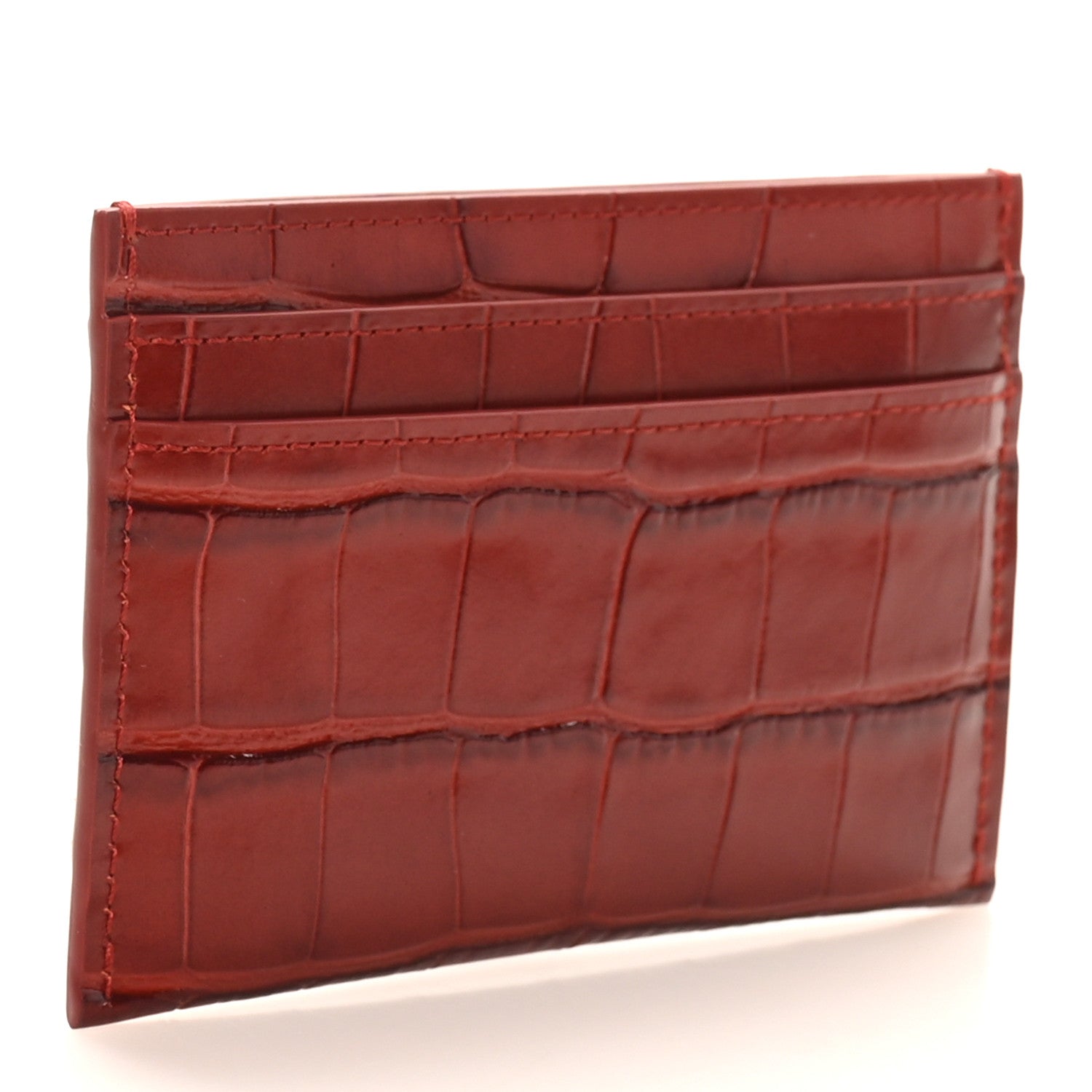 Chanel Calfskin Crocodile Embossed Crococo Card Holder Burgundy 3 of 10