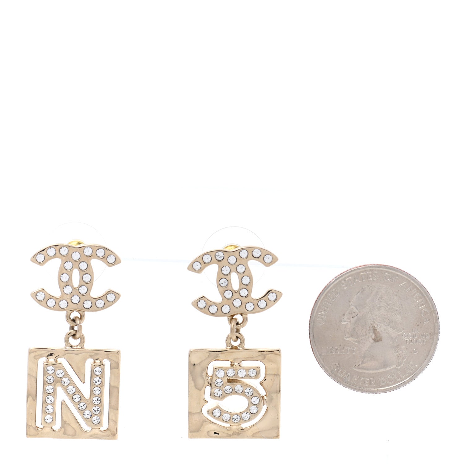 Chanel Crystal CC No 5 Drop Earrings Gold 2 of 5