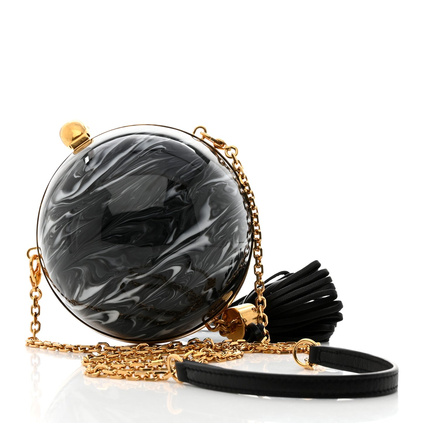 Nappa Plexiglass Sphere Skull Clutch Smoked Black