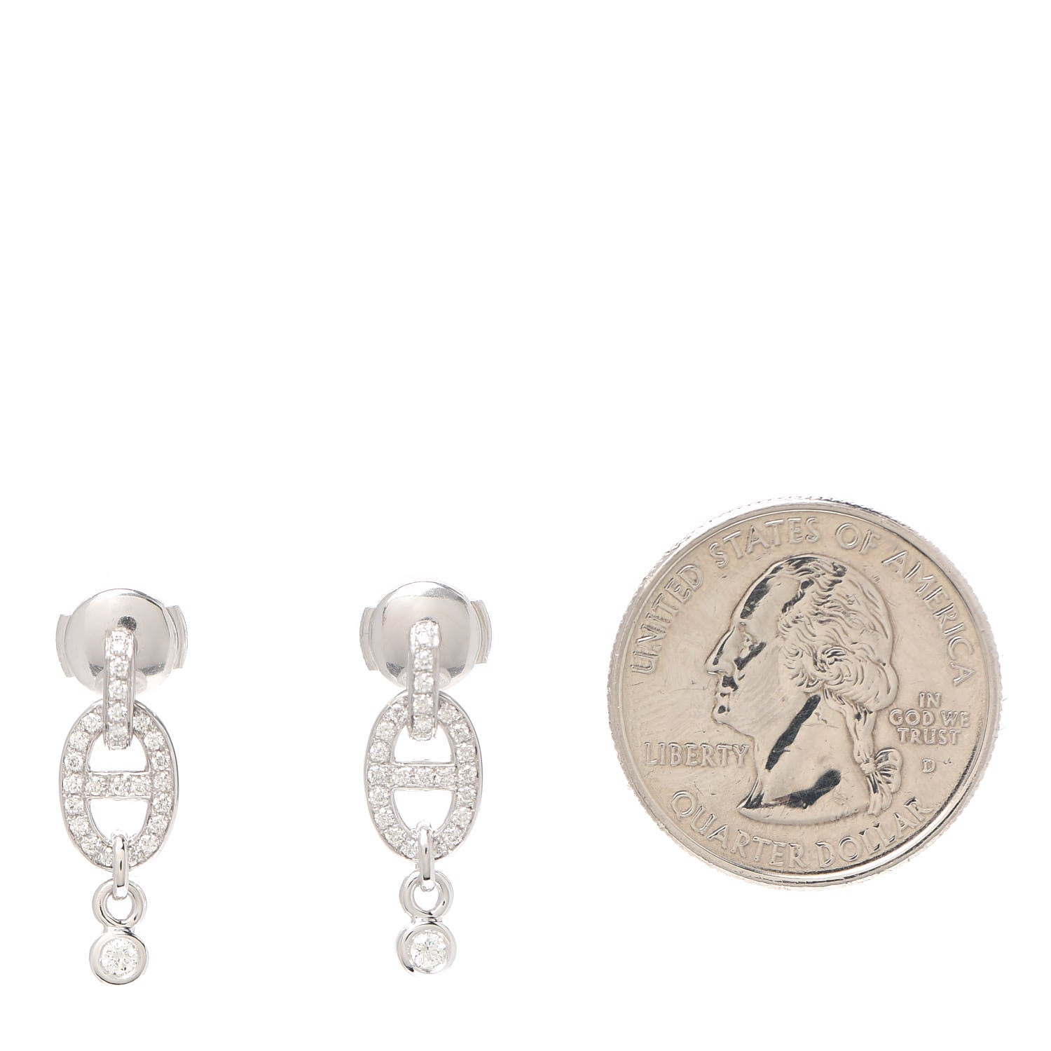 Hermes 18K White Gold Diamond PM Chaine D'Ancre Enchainee Earrings 2 of 5