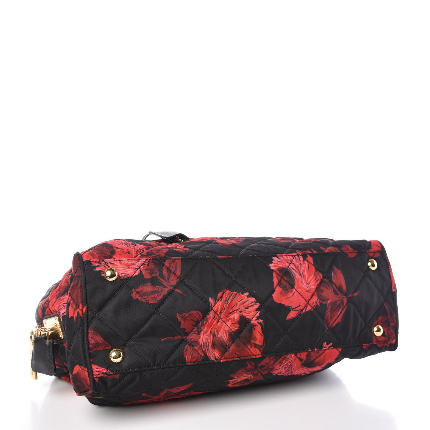 Tessuto Nylon Quilted Rose Chain Shoulder Bag Black Rosso