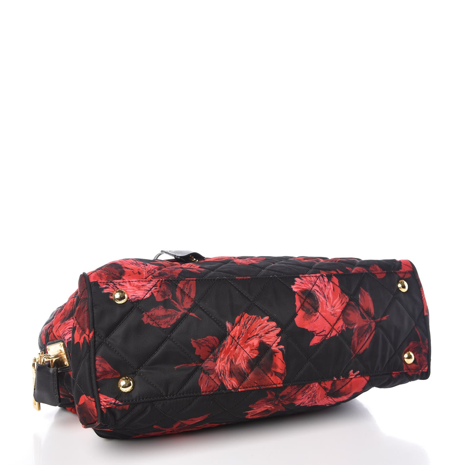 Prada Tessuto Nylon Quilted Rose Chain Shoulder Bag Black Rosso 4 of 8