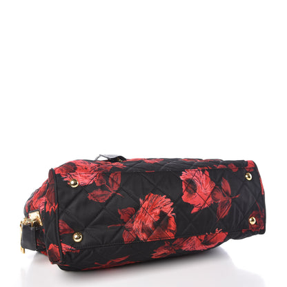 Prada Tessuto Nylon Quilted Rose Chain Shoulder Bag Black Rosso 4 of 8