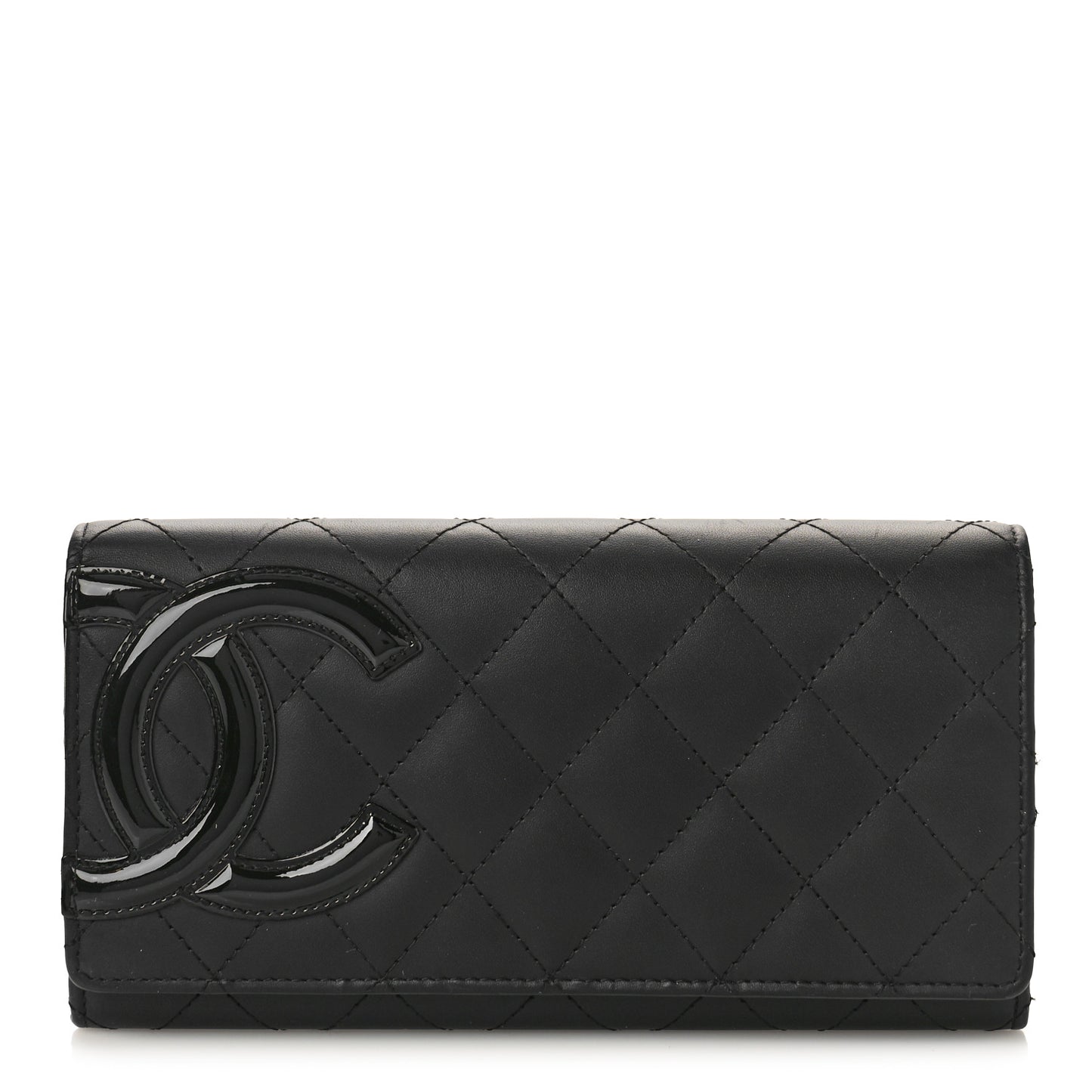 Calfskin Quilted Cambon Gusset Flap Wallet Black