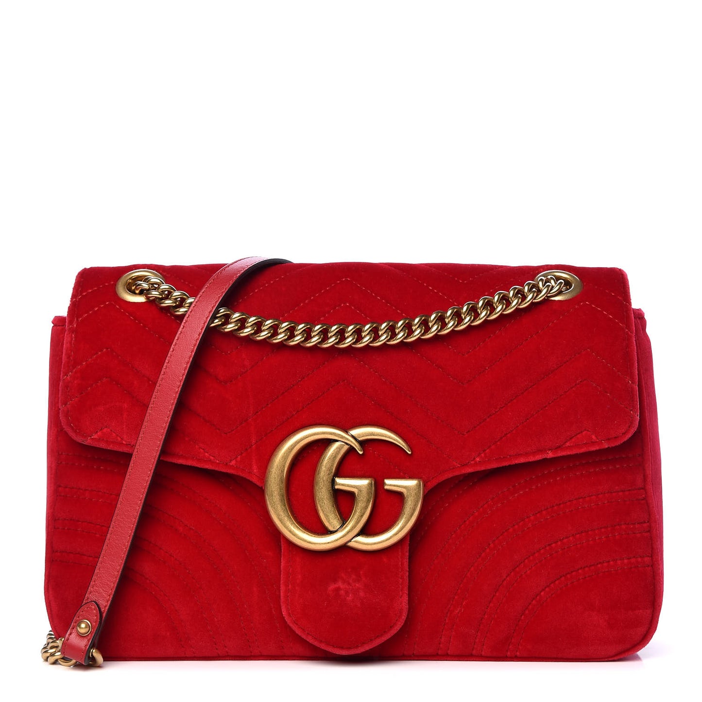 Velvet Matelasse Medium GG Marmont Shoulder Bag Hibiscus Red